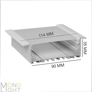 لاین نوری توکار لبه دار فنر خور به ارتفاع 35 میلی متری به عرض 90 میلی متری و لبه به لبه 114 میلی متری