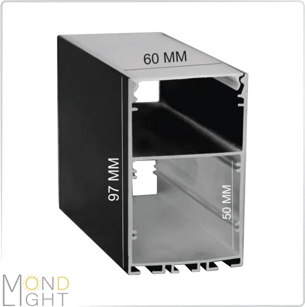 لاین نوری آویز و روکار به ارتفاع 97 میلی متری و در عرض 60 میلی متر فضای خالی پشت به ارتفاع 50 میلی متری