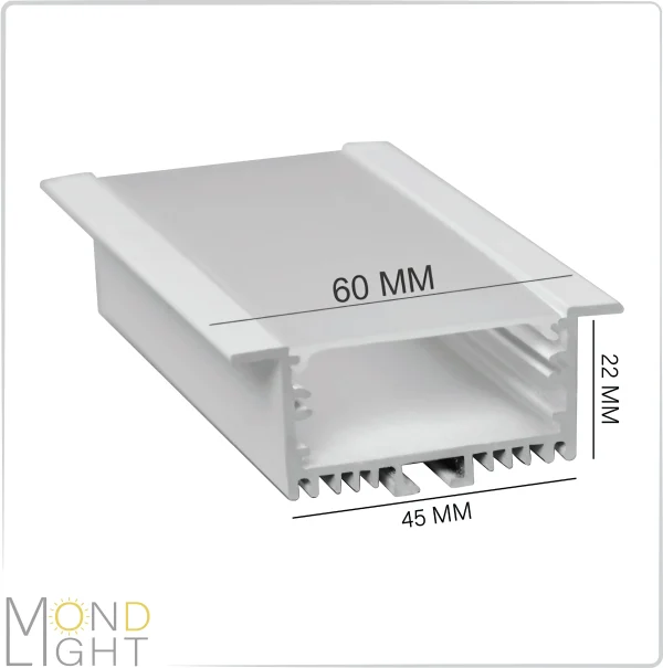 لاین نوری توکار فنرخور به ارتفاع 22 میلی متری به عرض 45 میلی متری و لبه به لبه 60 میلی متری