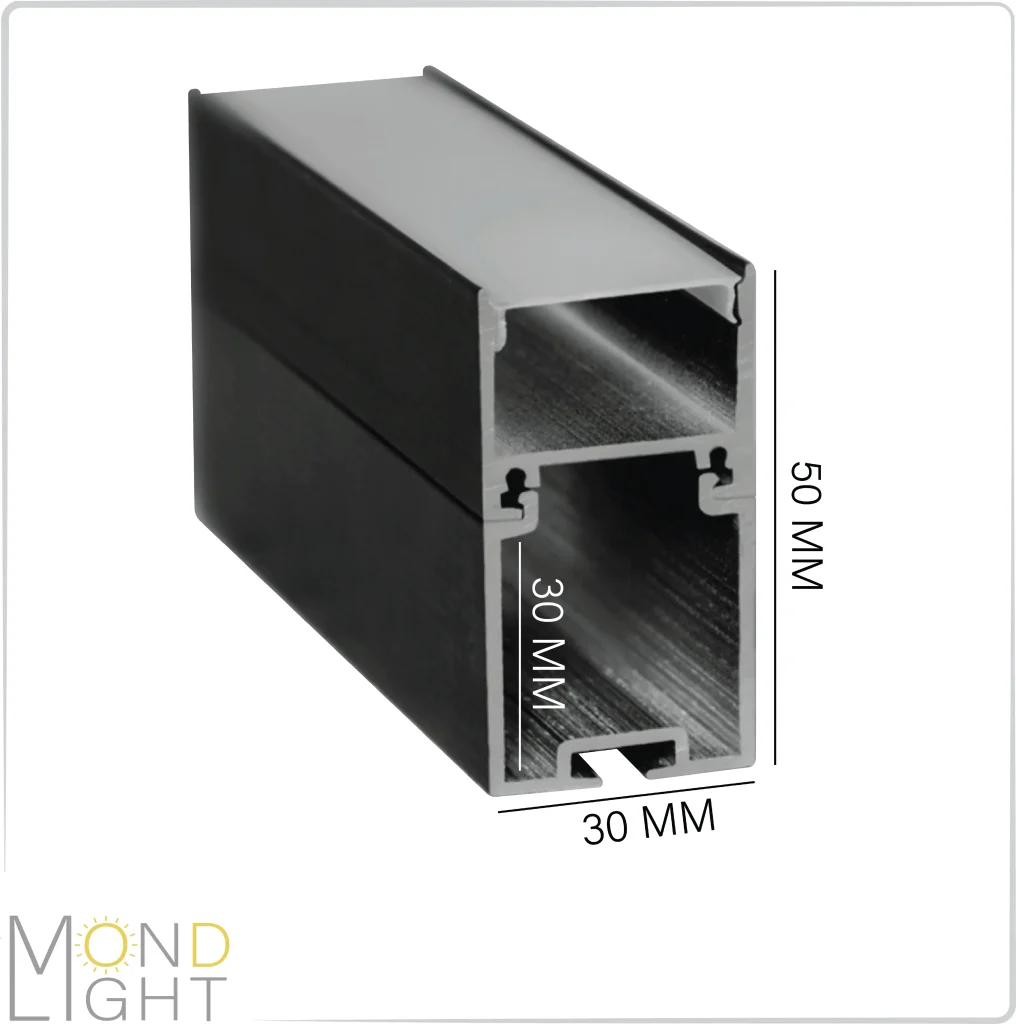 لاین نوری آویز و روکار به ارتفاع 50 میلی متری و در عرض 30 میلی متر فضای خالی پشت به ارتفاع 30 میلی متری