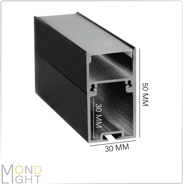 لاین نوری آویز و روکار به ارتفاع 50 میلی متری و در عرض 30 میلی متر فضای خالی پشت به ارتفاع 30 میلی متری