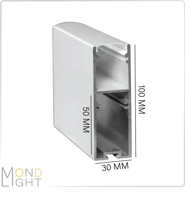 لاین نوری آویز و روکار به ارتفاع 100 میلی متری و در عرض 30 میلی متر فضای خالی پشت به ارتفاع 50 میلی متری