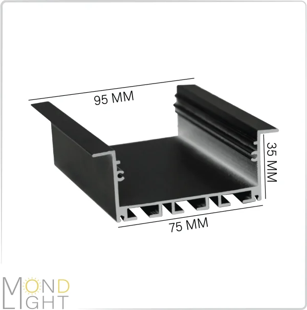 لاین نوری توکار فنرخور به ارتفاع 35 میلی متری به عرض 75 میلی متری و لبه به لبه 95 میلی متری