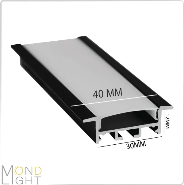 لاین نوری توکار کنافی فنر خور به ارتفاع 12 میلی متری به عرض 30 میلی متری و لبه به لبه 40 میلی متری