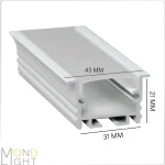 لاین نوری توکار فنر خور به ارتفاع 21 میلی متر و در عرض 31 میلی متر و لبه لبه 43 میلی متر