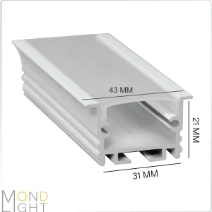 لاین نوری توکار فنر خور به ارتفاع 21 میلی متر و در عرض 31 میلی متر و لبه لبه 43 میلی متر